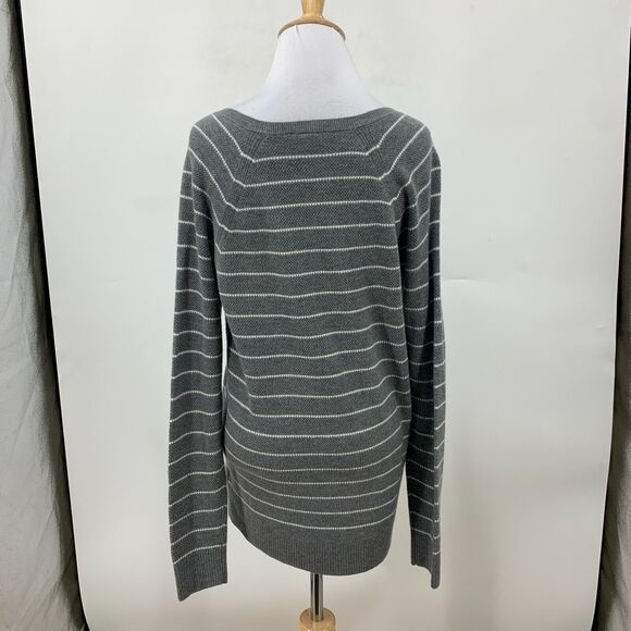 Gap Brooklyn Sweater Womens S Small Grey Merino Wool Striped Ribbed V Neck Knit - Picture 6 of 14